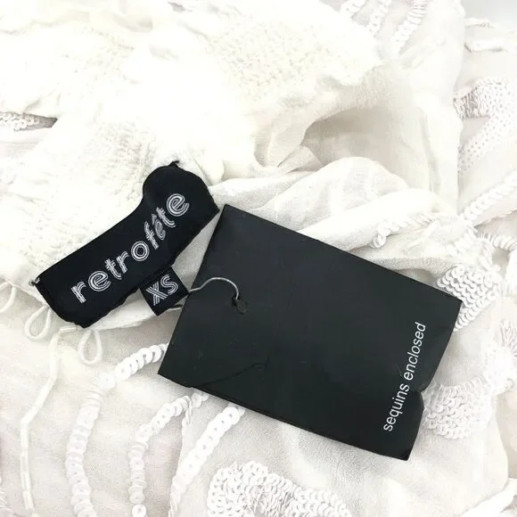 RETROFETE CHLOE EMBELLISHED SILK CHIFFON‎ DRESS WHITE XS - Picture 9 of 14